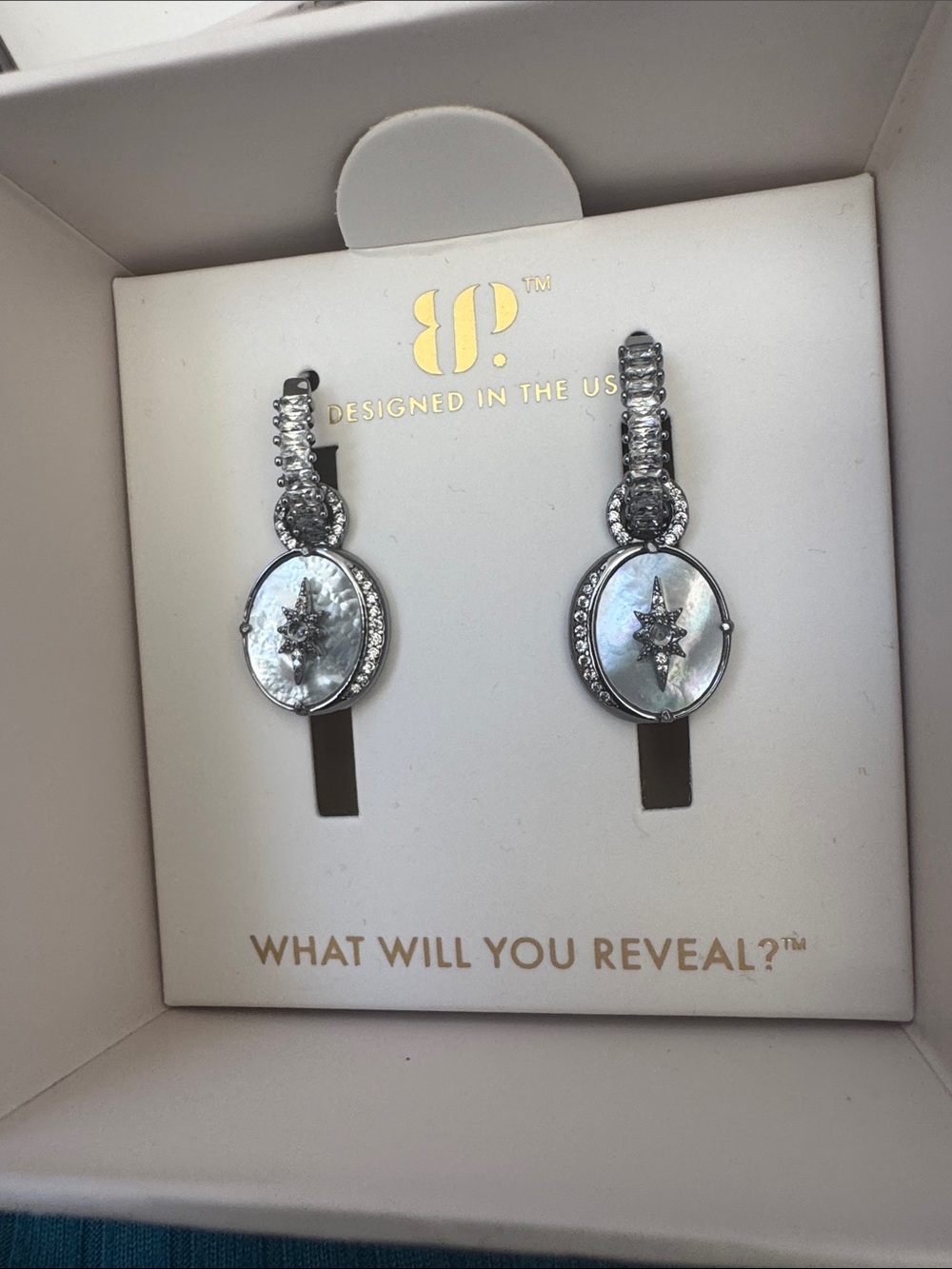 bp Silver-Tone Mother-of-Pearl Star Drop Earrings